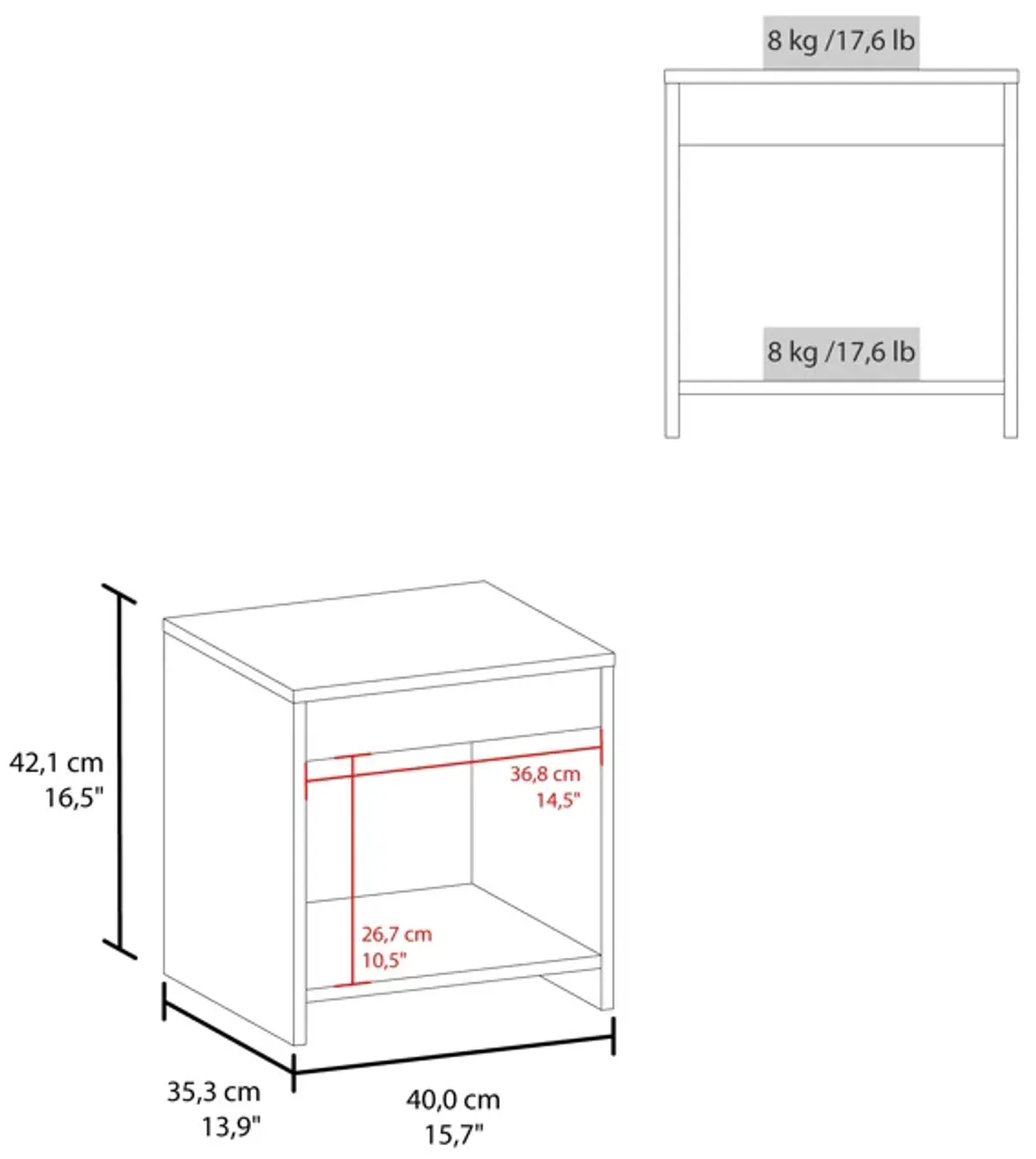 Marshall Night Table 16.5"H,  1 spacious Shelf, White