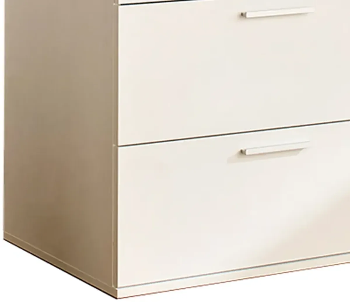 Levy Tall Dresser Chest, 4 Jumbo Drawers, Farmhouse White Wood Finish - Benzara