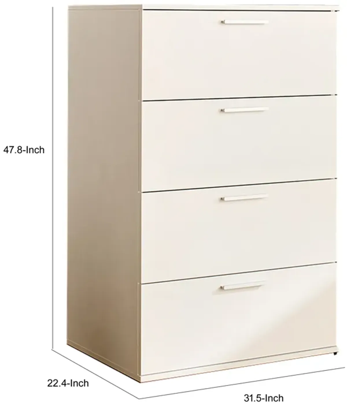 Levy Tall Dresser Chest, 4 Jumbo Drawers, Farmhouse White Wood Finish - Benzara