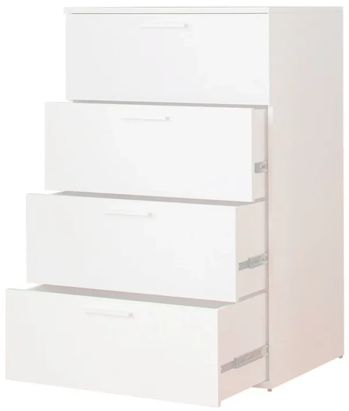 Levy Tall Dresser Chest, 4 Jumbo Drawers, Farmhouse White Wood Finish - Benzara