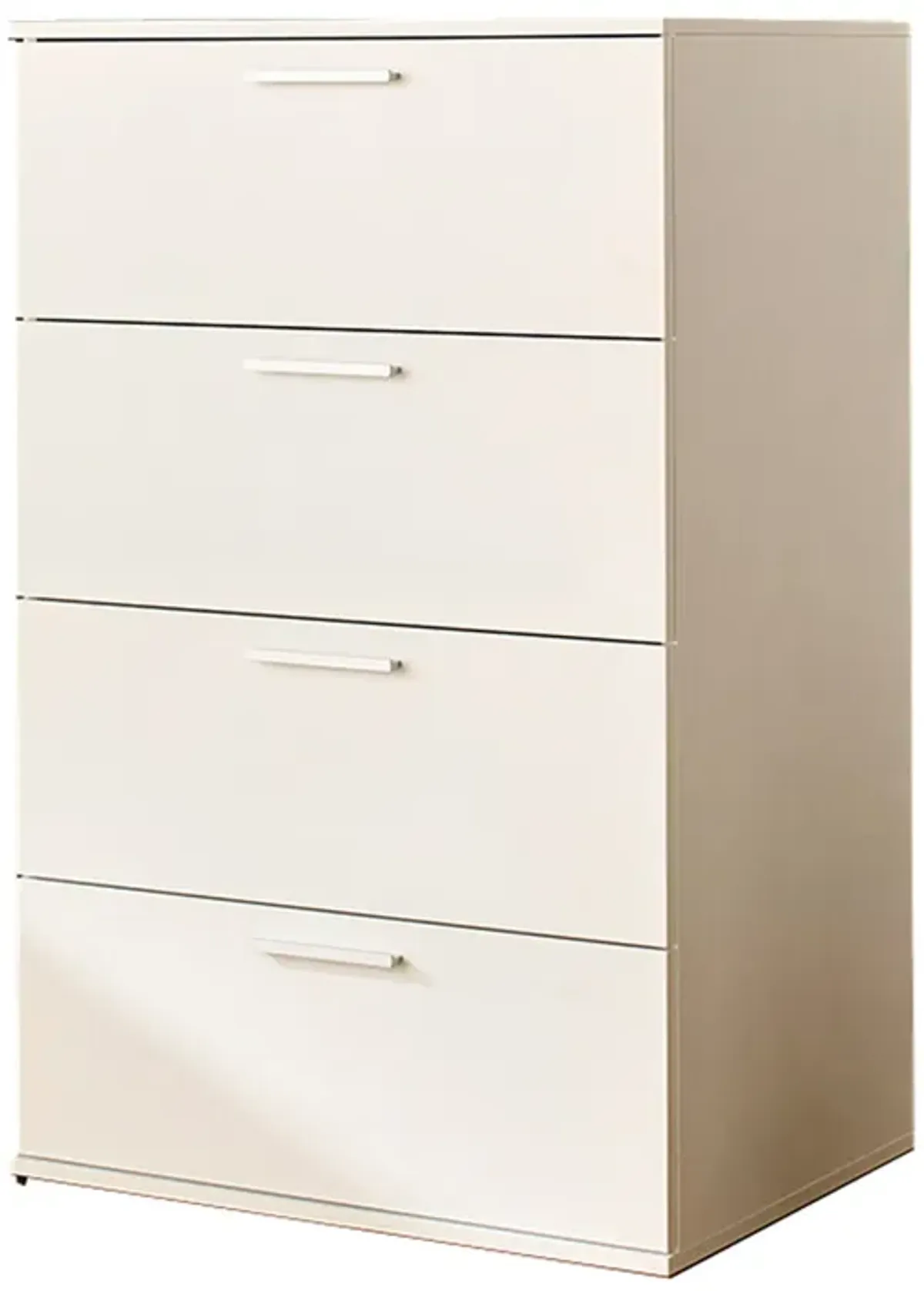 Levy Tall Dresser Chest, 4 Jumbo Drawers, Farmhouse White Wood Finish - Benzara