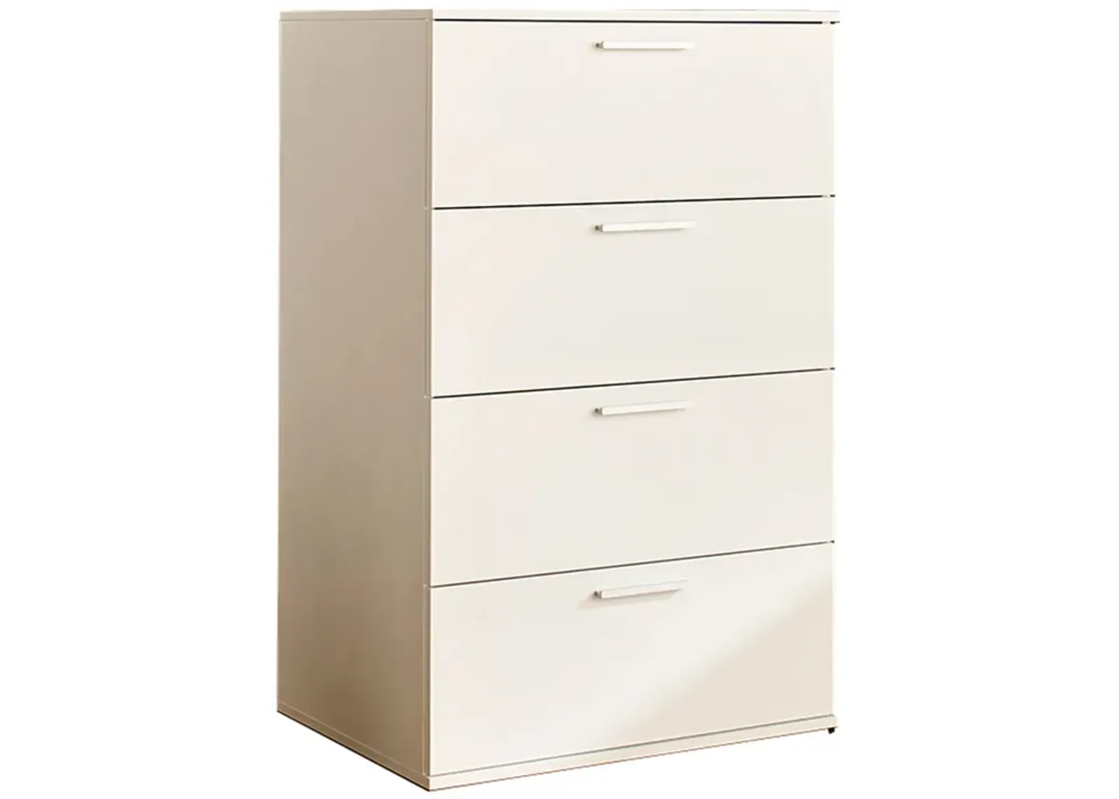 Levy Tall Dresser Chest, 4 Jumbo Drawers, Farmhouse White Wood Finish - Benzara