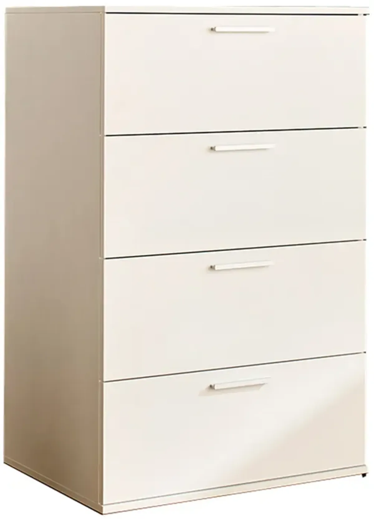 Levy Tall Dresser Chest, 4 Jumbo Drawers, Farmhouse White Wood Finish - Benzara