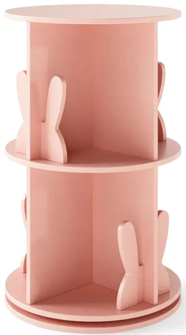 Rotating Kids Bookshelf with Bunny Sides – 2-Tier Freestanding Book Organizer