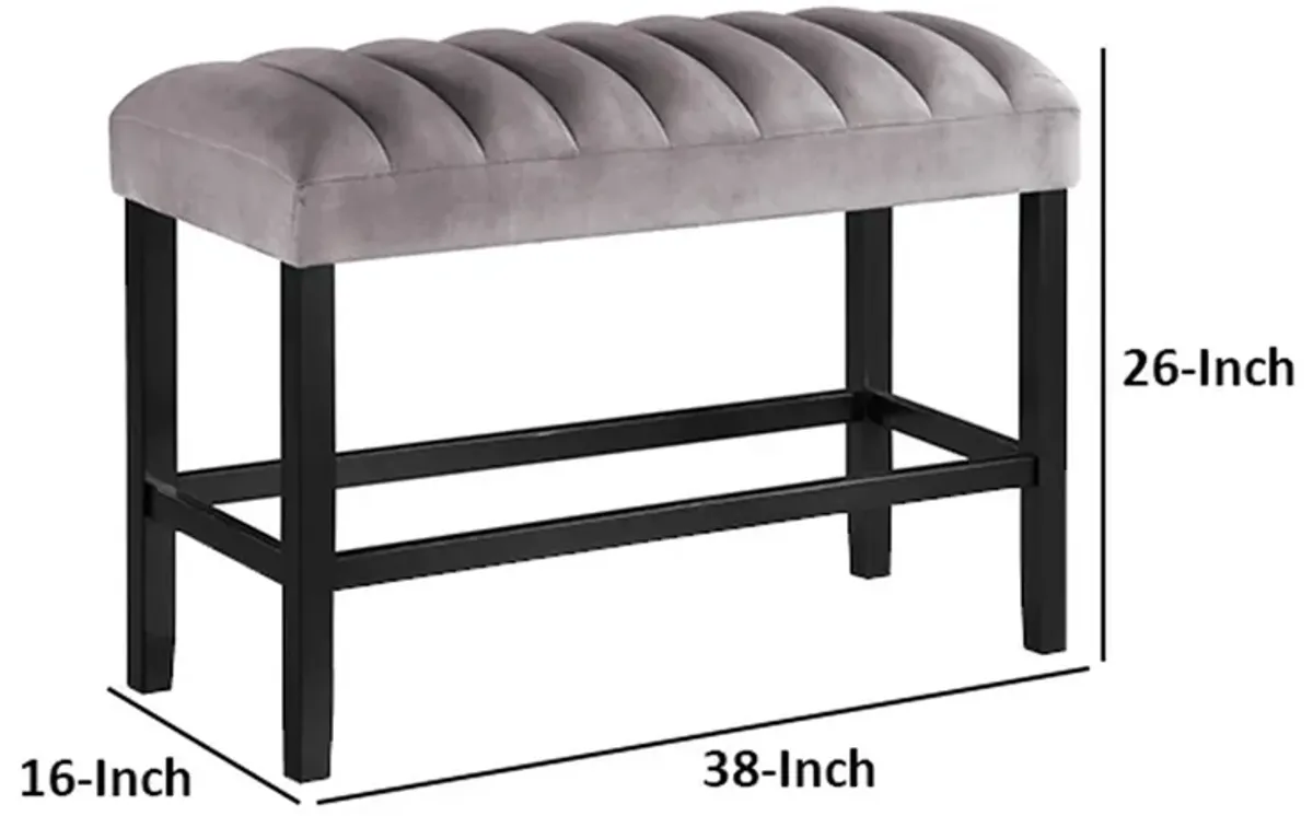 Marcus 38 Inch Counter Height Bench, Wood Frame, Fabric Upholstery, Gray - Benzara