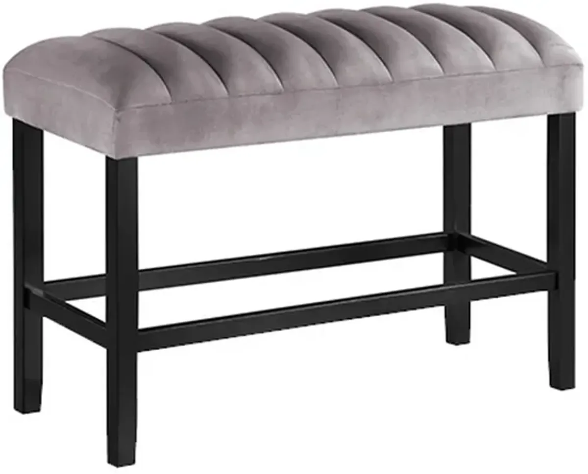 Marcus 38 Inch Counter Height Bench, Wood Frame, Fabric Upholstery, Gray - Benzara