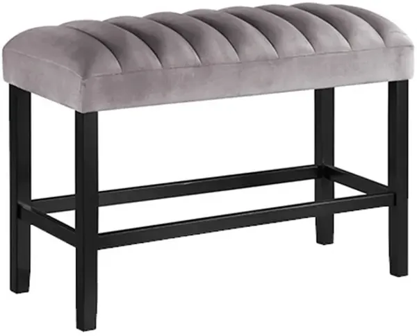 Marcus 38 Inch Counter Height Bench, Wood Frame, Fabric Upholstery, Gray - Benzara
