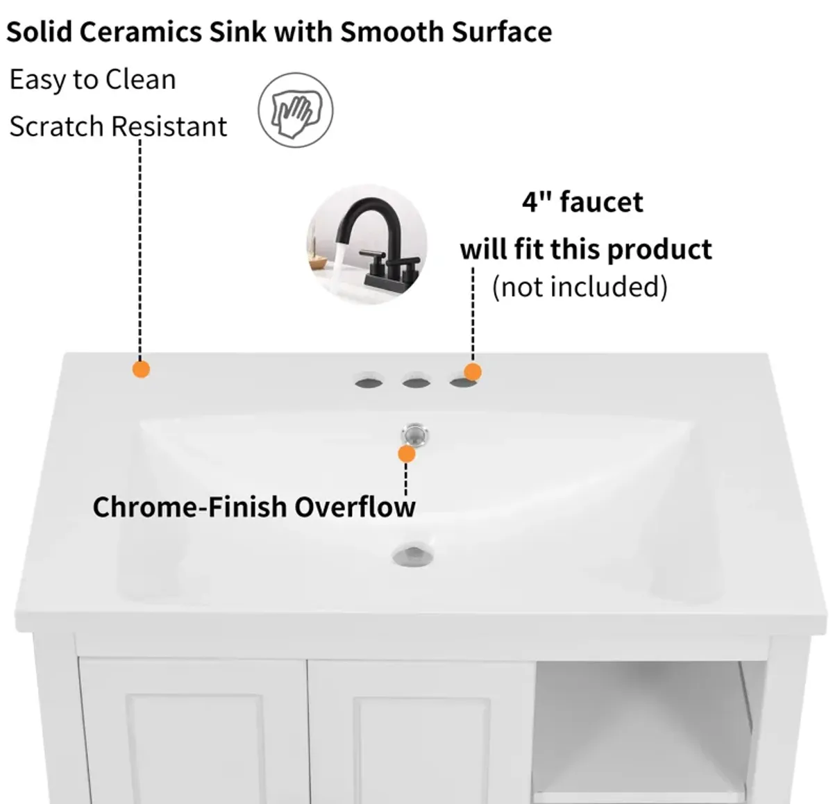 Gewnee 30" Bathroom Vanity with Sink,Bathroom Storage Cabinet,white