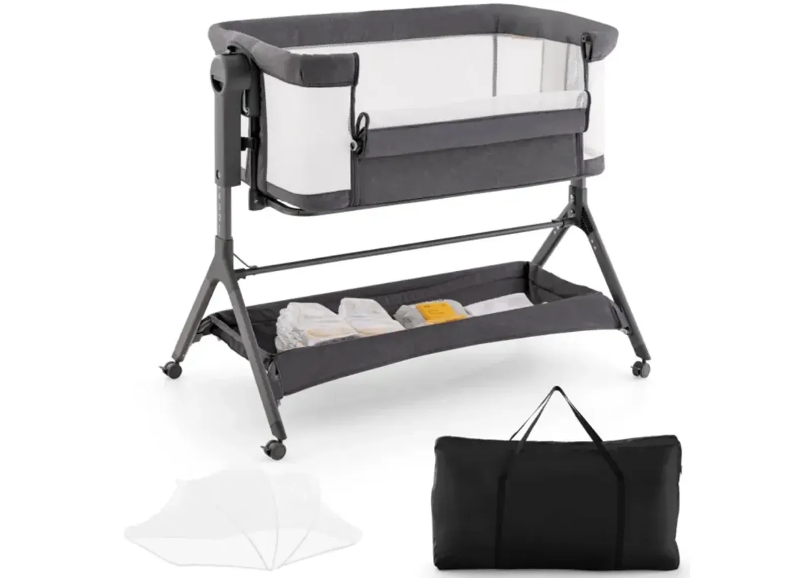 Hivvago Height Adjustable Bedside Sleeper with Storage Bag and Soft Mattress for Baby