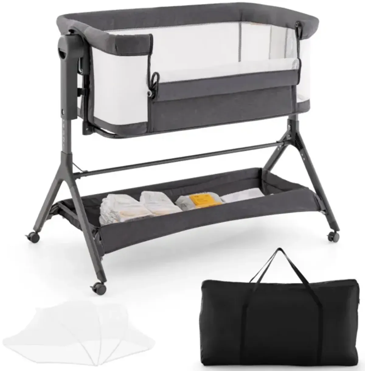 Hivvago Height Adjustable Bedside Sleeper with Storage Bag and Soft Mattress for Baby