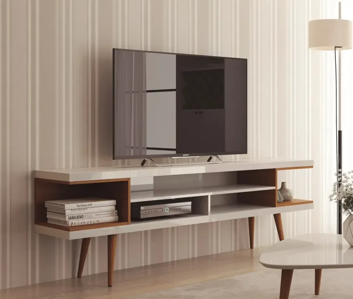 Utopia Large TV Stand in White and Brown