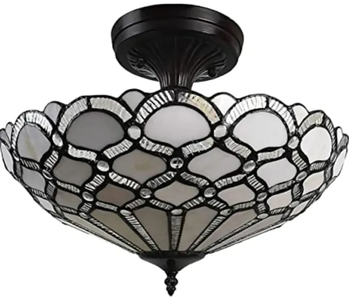 Hivvago Black and Gray Two Light Tiffany Style Semi Flush Dimmable Ceiling LIght