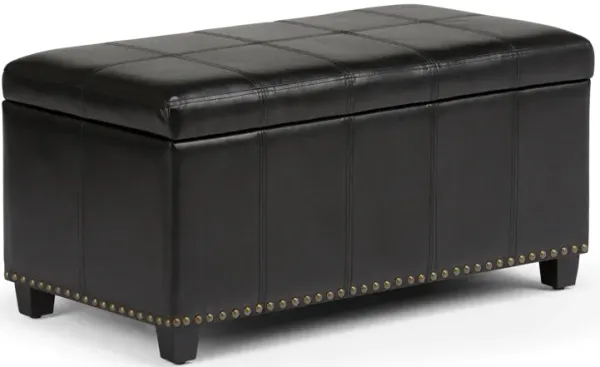 Amelia 34 inch Wide Transitional Rectangle Storage Ottoman Bench in Midnight Black Faux Leather