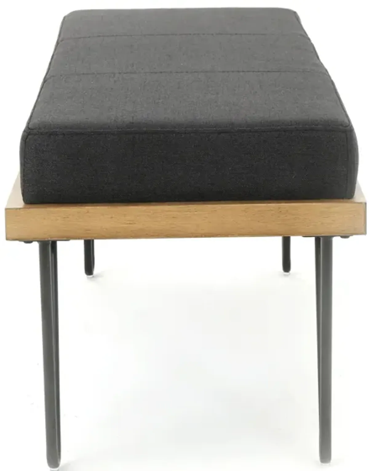 Accent Bench, 47 Inch, Dark Gray Polyester Cushion, Black Hairpin Legs - Benzara