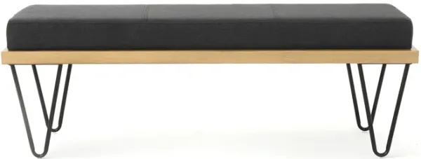 Accent Bench, 47 Inch, Dark Gray Polyester Cushion, Black Hairpin Legs - Benzara