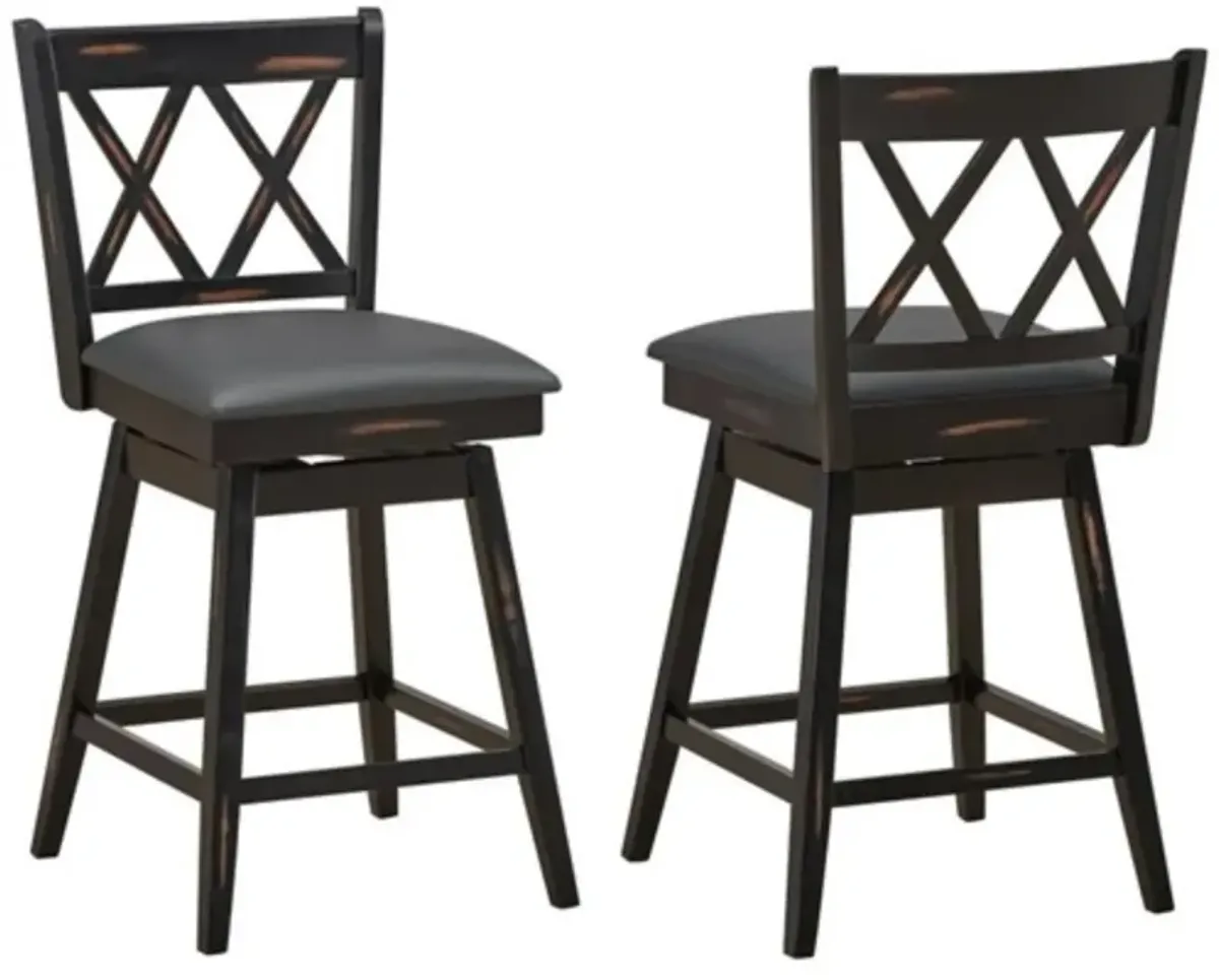 Hivvago Set of 2 Black Wood 24 in Counter Height Farmhouse Swivel Cushion Seat Barstools