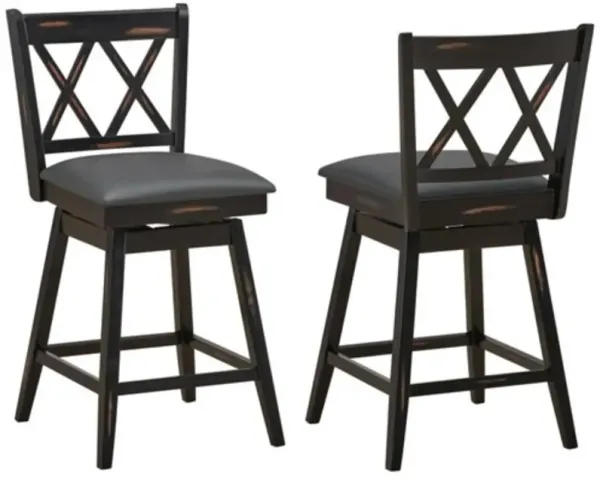 Hivvago Set of 2 Black Wood 24 in Counter Height Farmhouse Swivel Cushion Seat Barstools