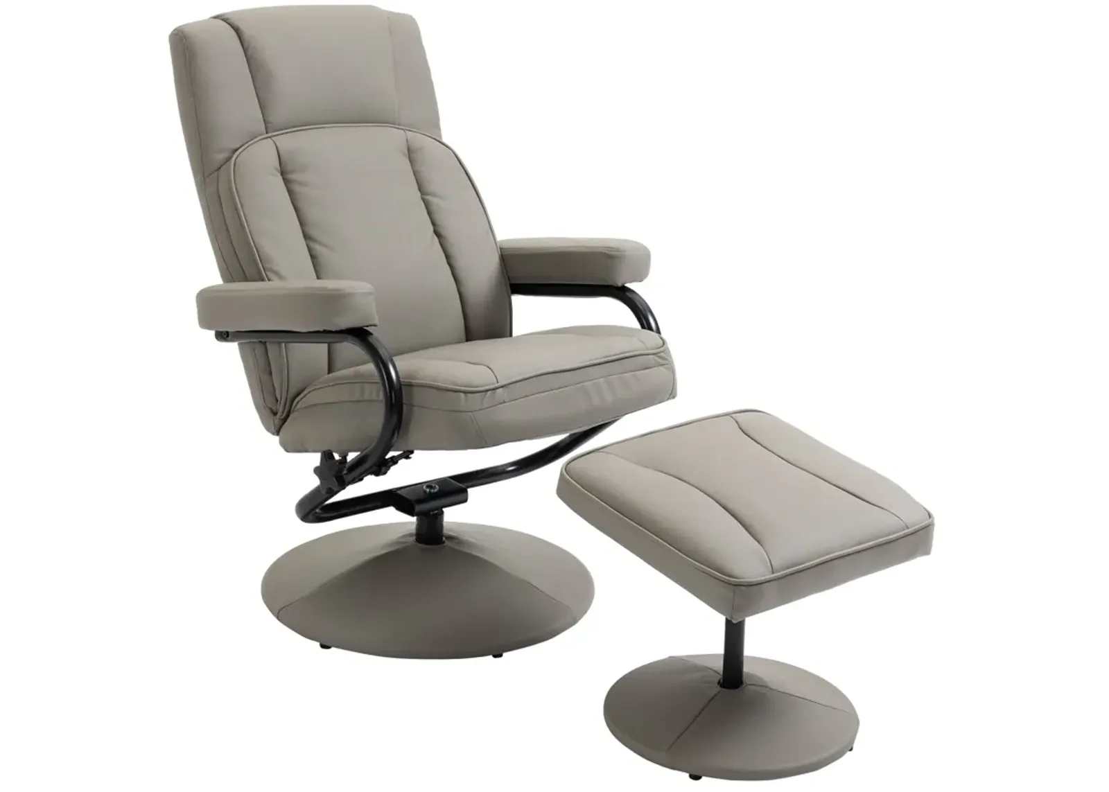 Grey Living Room Set: Swivel Recliner with Ottoman in PU Leather