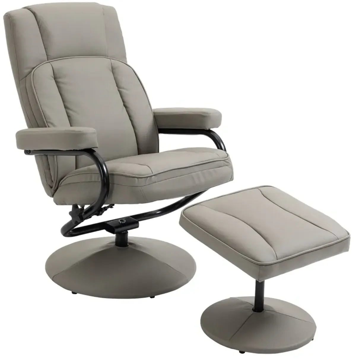 Grey Living Room Set: Swivel Recliner with Ottoman in PU Leather