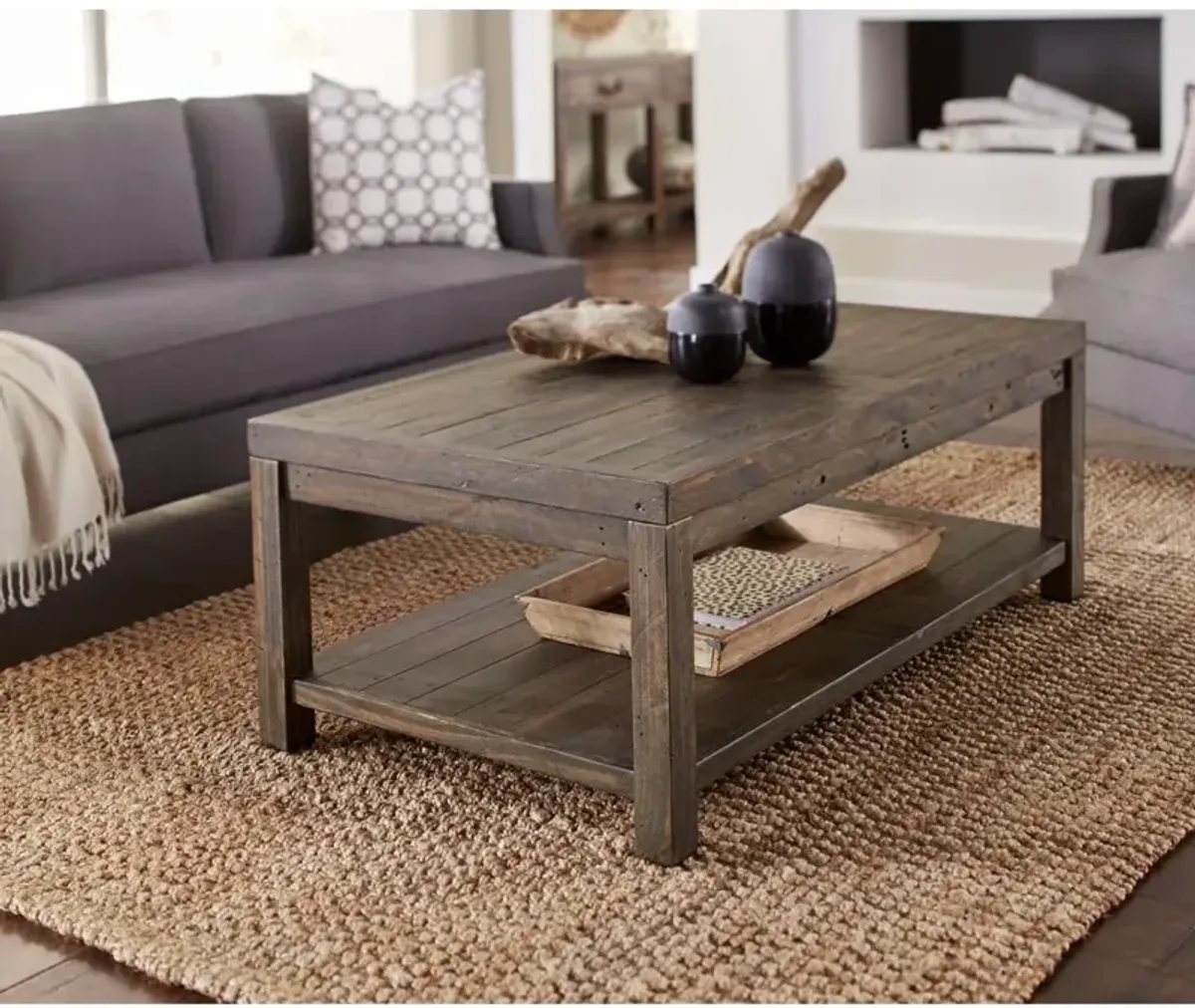 Modus Furniture Craster Reclaimed Wood Rectangular Coffee Table in Smoky Taupe