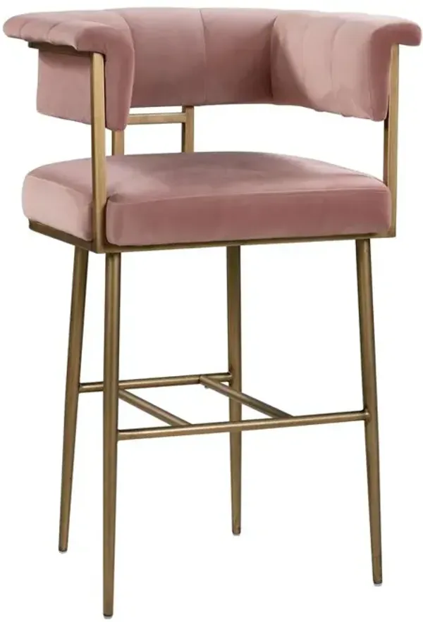 Belen Kox Blush Velvet Bar Stool with Antique Brass Frame, Belen Kox
