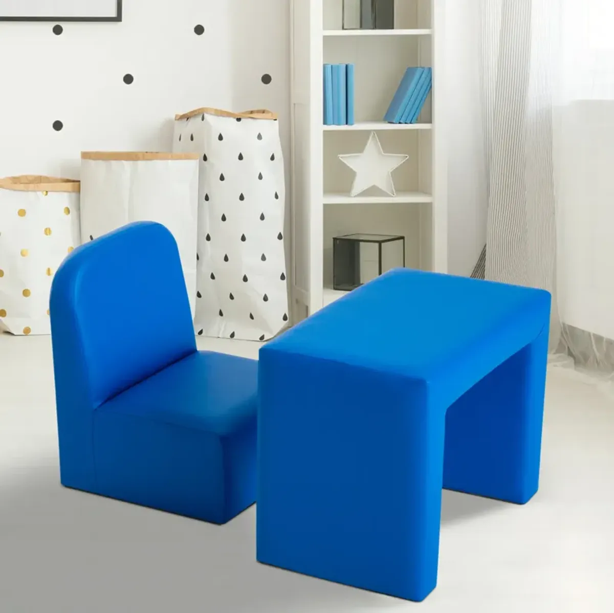 2-in-1 Kids Table & Sofa Chair Set Toddler Seat Armchair Desk Children Lounge - Blue