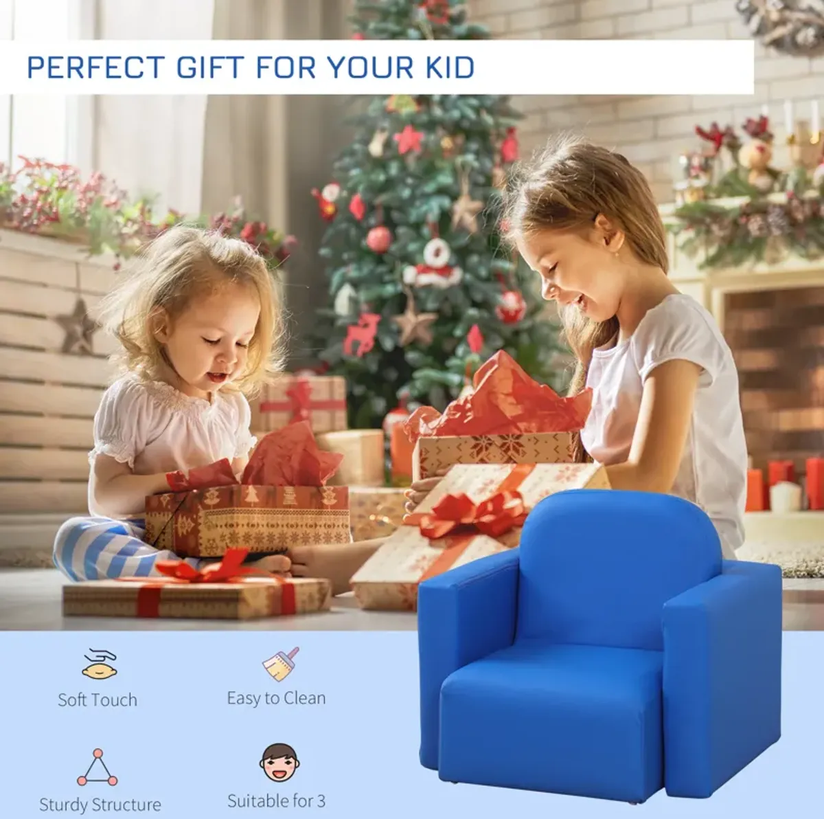 2-in-1 Kids Table & Sofa Chair Set Toddler Seat Armchair Desk Children Lounge - Blue