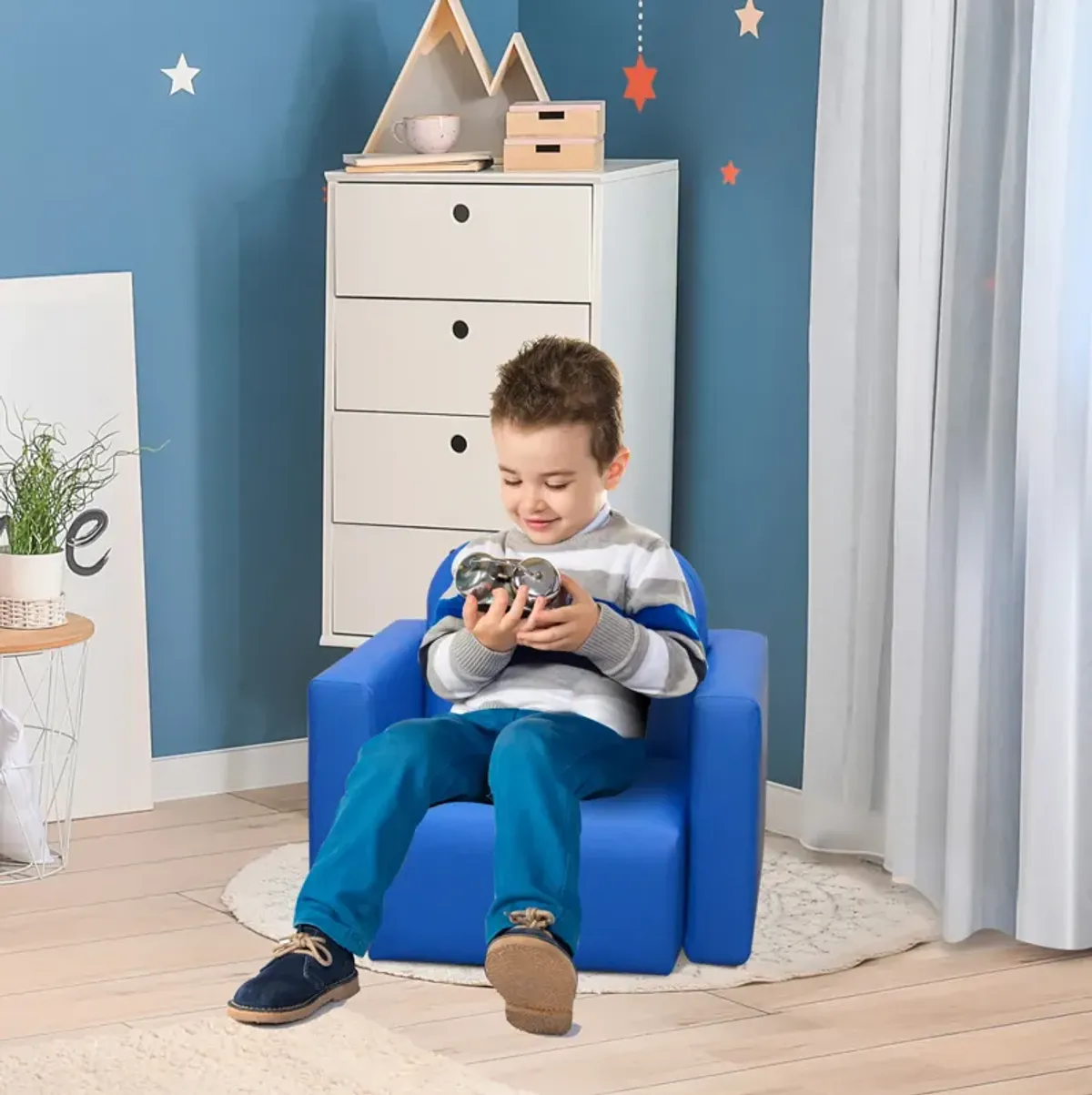 2-in-1 Kids Table & Sofa Chair Set Toddler Seat Armchair Desk Children Lounge - Blue