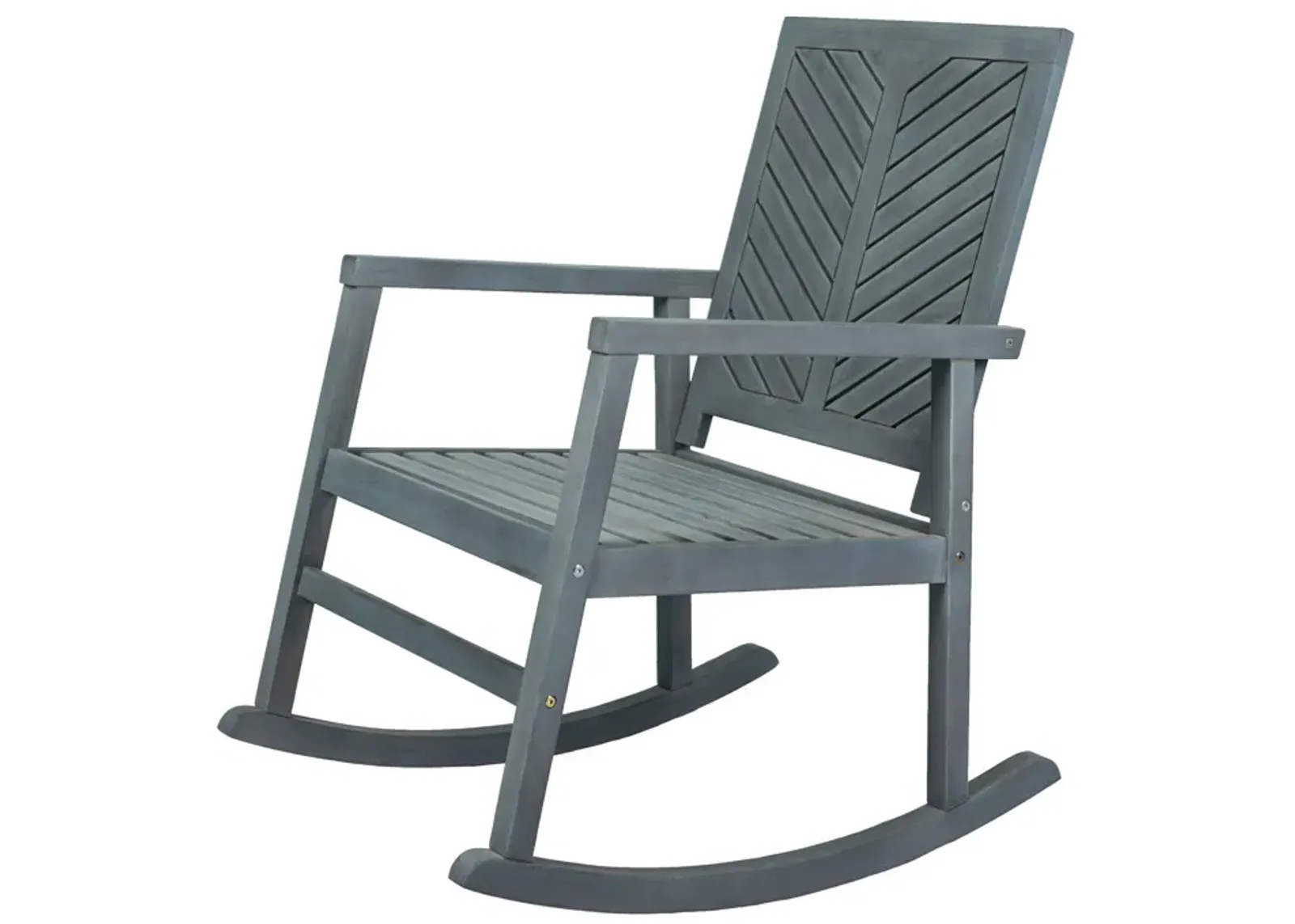 Ned Modern Chevron Back Acacia Wood Patio Outdoor Rocking Chair