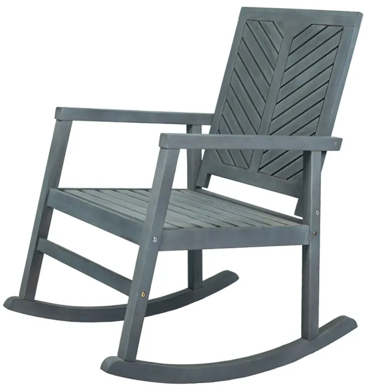 Ned Modern Chevron Back Acacia Wood Patio Outdoor Rocking Chair