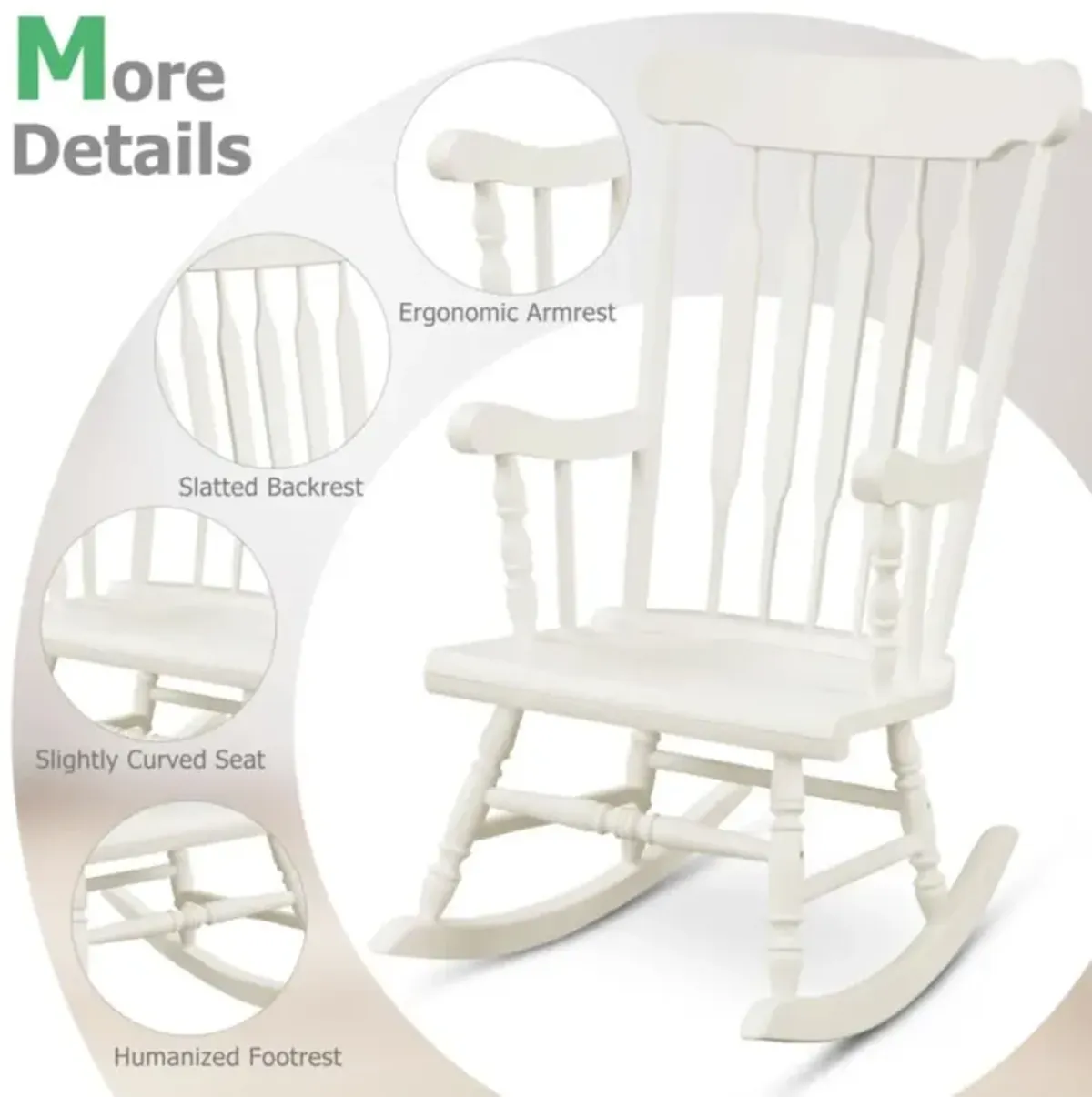 Hivvago Rocking Chair with Solid Wooden Frame for Garden and Patio