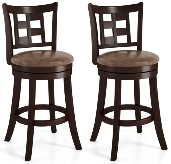 Hivvago Set of 2 Bar Stools Swivel Bar Chairs with Footrest and Lattice Backrest