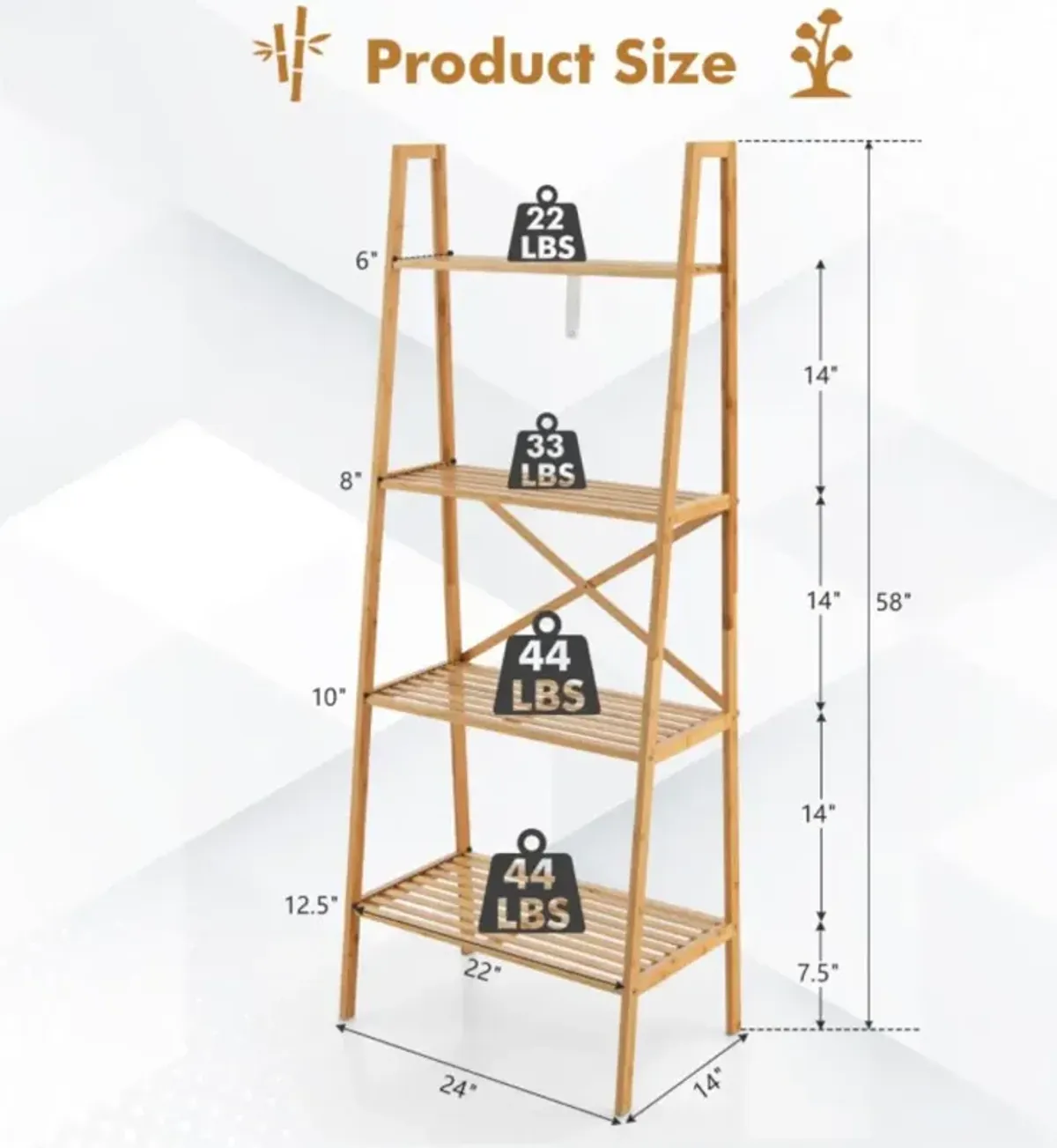 Hivvago 58 Inch 4-Tier Bamboo Ladder Bookshelf