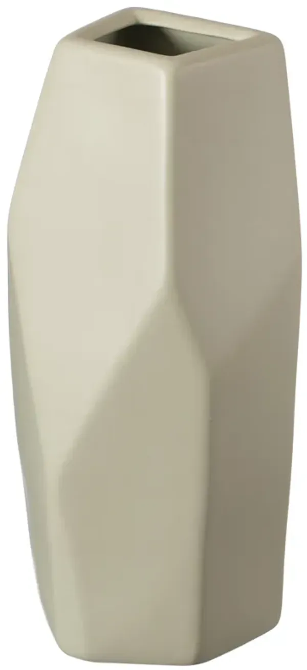 8" H Decorative Ceramic Multi Paned Vase, Modern Style Centerpiece Table Vase White, Medium