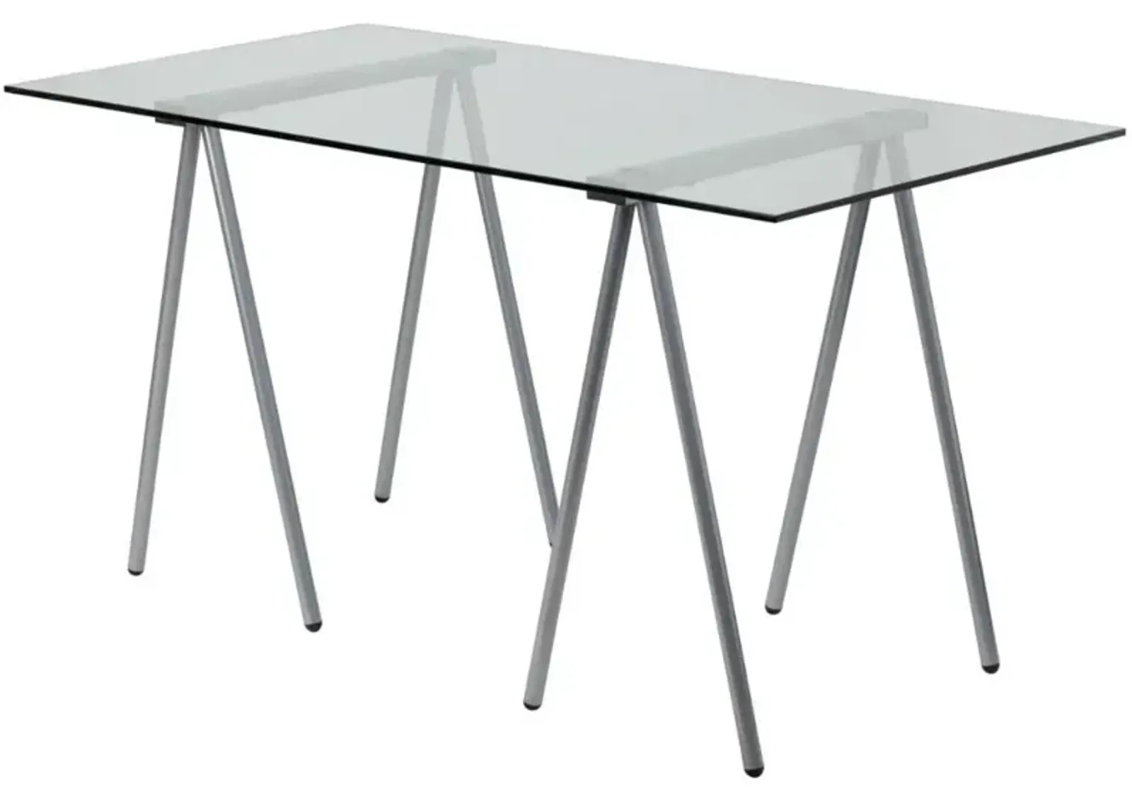 Modern Clear Tempered Glass Top Writing Table Computer Desk with Metal Legs