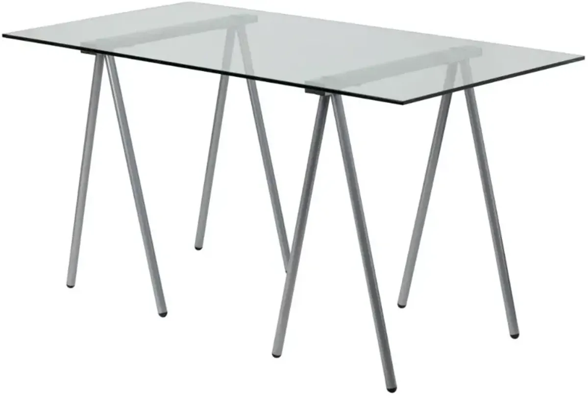 Modern Clear Tempered Glass Top Writing Table Computer Desk with Metal Legs