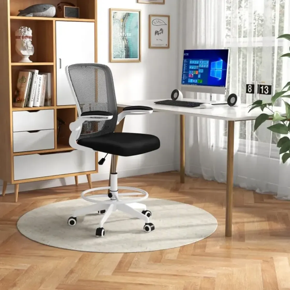 Hivvago Height Adjustable Drafting Chair with Flip Up Arms