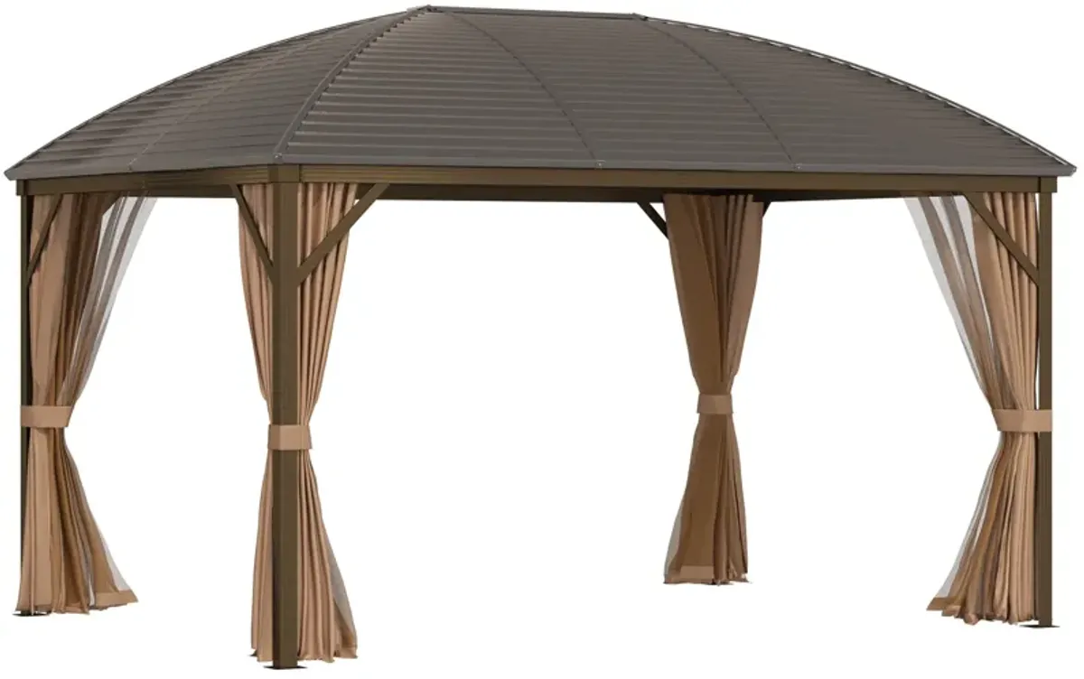 Brown Outdoor Pavilion: 10'x13' Hardtop Gazebo with Curtains & Netting