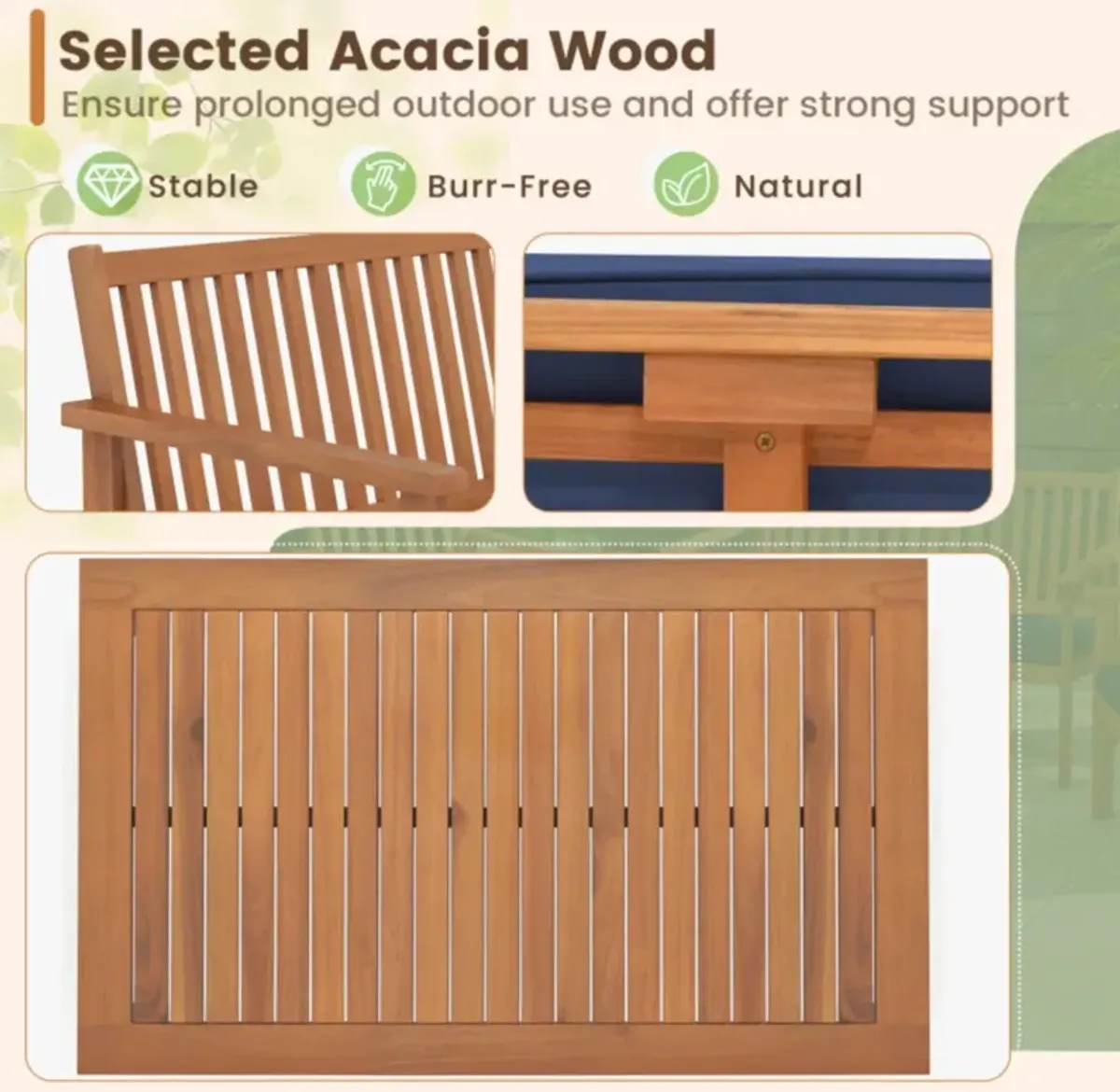 Hivvago 4 Piece Patio Wood Furniture Set Acacia Wood Sofa Set with Loveseat