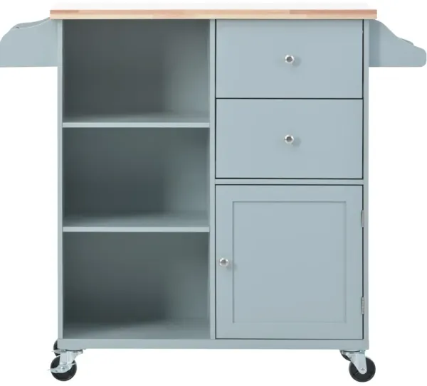 Merax Kitchen Island with Drop Leaf, LED Light Kitchen Cart on Wheels with 2 Fluted Glass Doors and 1 Flip Cabinet Door