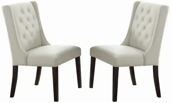 Upholstered Button Tufted Leatherette Dining Chair, Set Of 2,White-Benzara