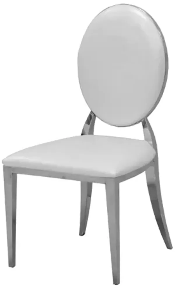 Leatherette Dining Chair Set Of 2, Oval Backrest Design And Stainless Steel Legs