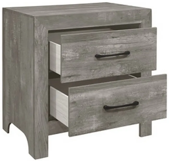 Adia 24 Inch Classic 2 Drawer Nightstand, Metal Handles, Rustic Gray Finish-Benzara