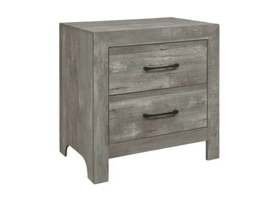 Adia 24 Inch Classic 2 Drawer Nightstand, Metal Handles, Rustic Gray Finish-Benzara