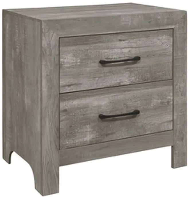 Adia 24 Inch Classic 2 Drawer Nightstand, Metal Handles, Rustic Gray Finish-Benzara