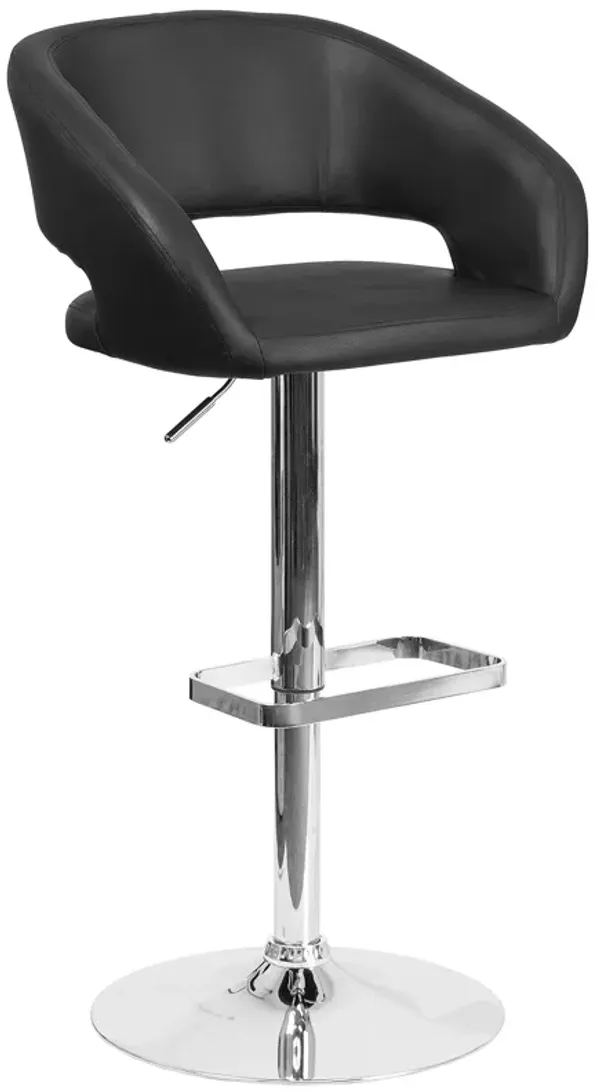 Flash Furniture Erik Comfortable & Stylish Contemporary Barstool with Rounded Mid-Back and Foot Rest, Adjustable Height - Black Vinyl with Chrome Base