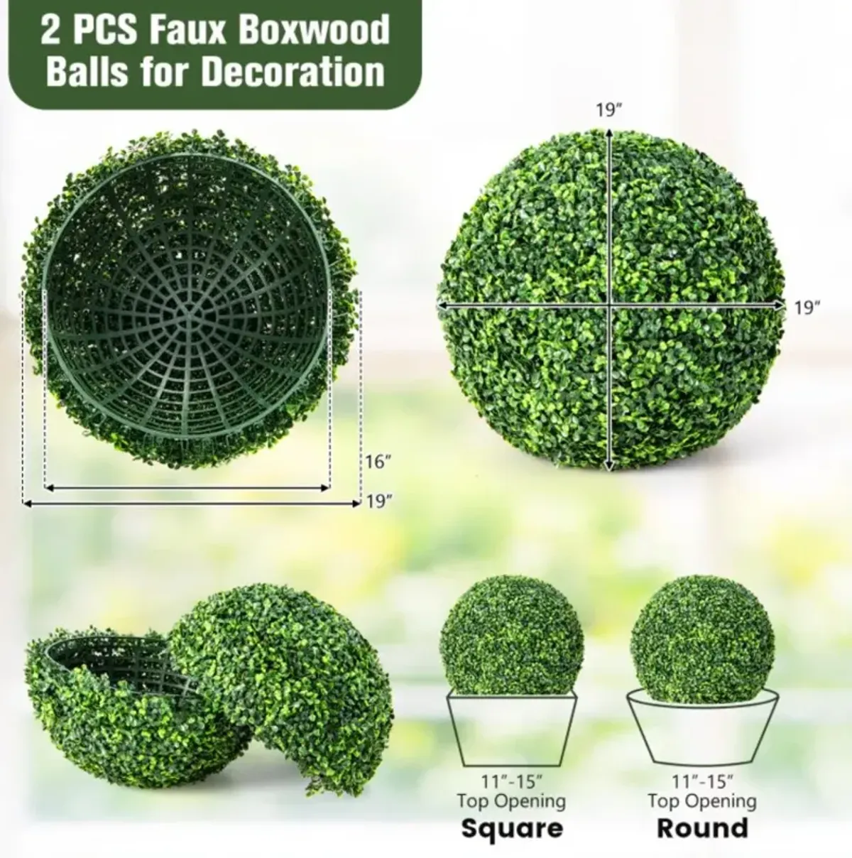 Hivvago 2 Pieces Artificial Topiary Balls Faux Boxwood Ball Plants