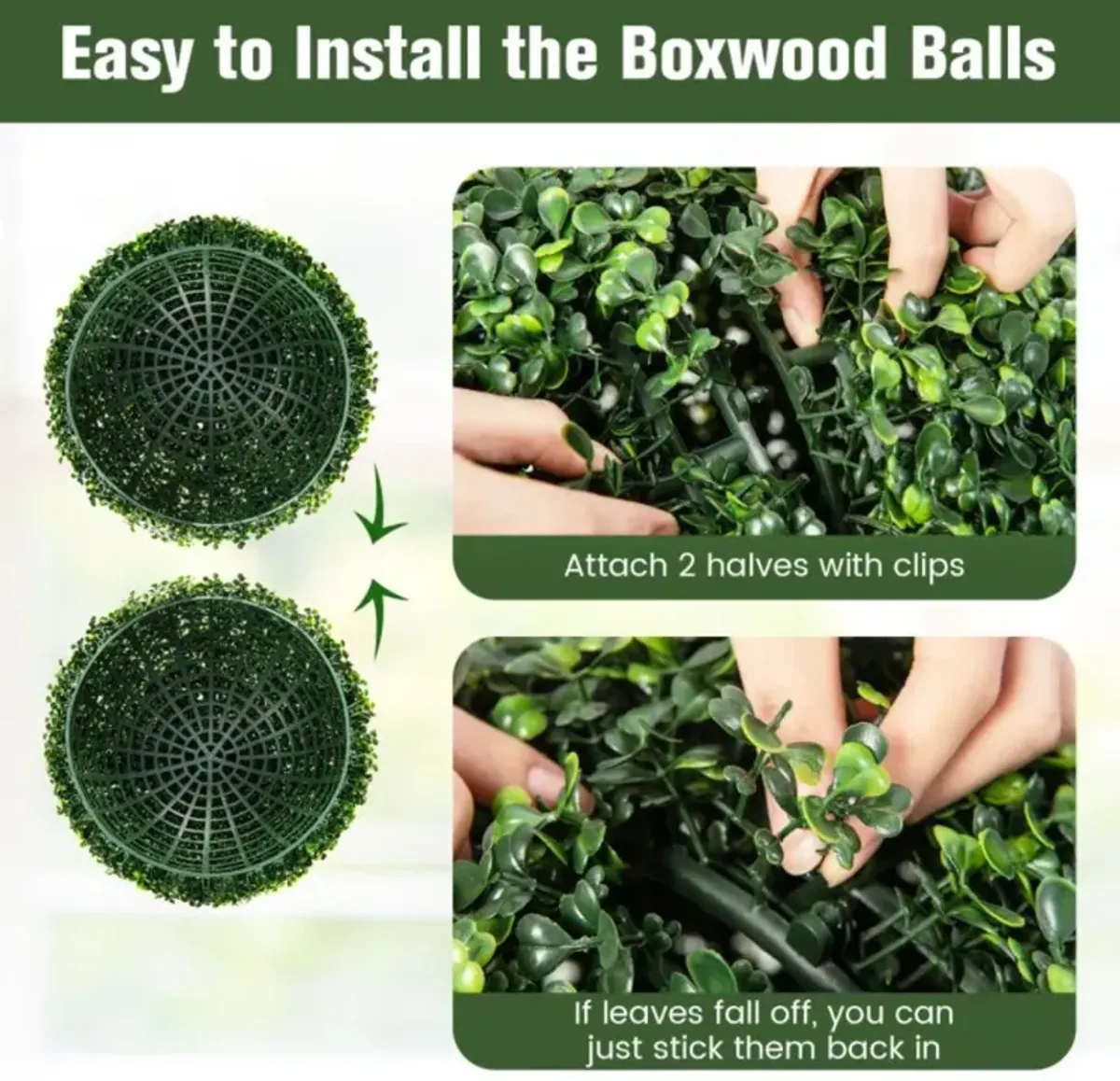 Hivvago 2 Pieces Artificial Topiary Balls Faux Boxwood Ball Plants