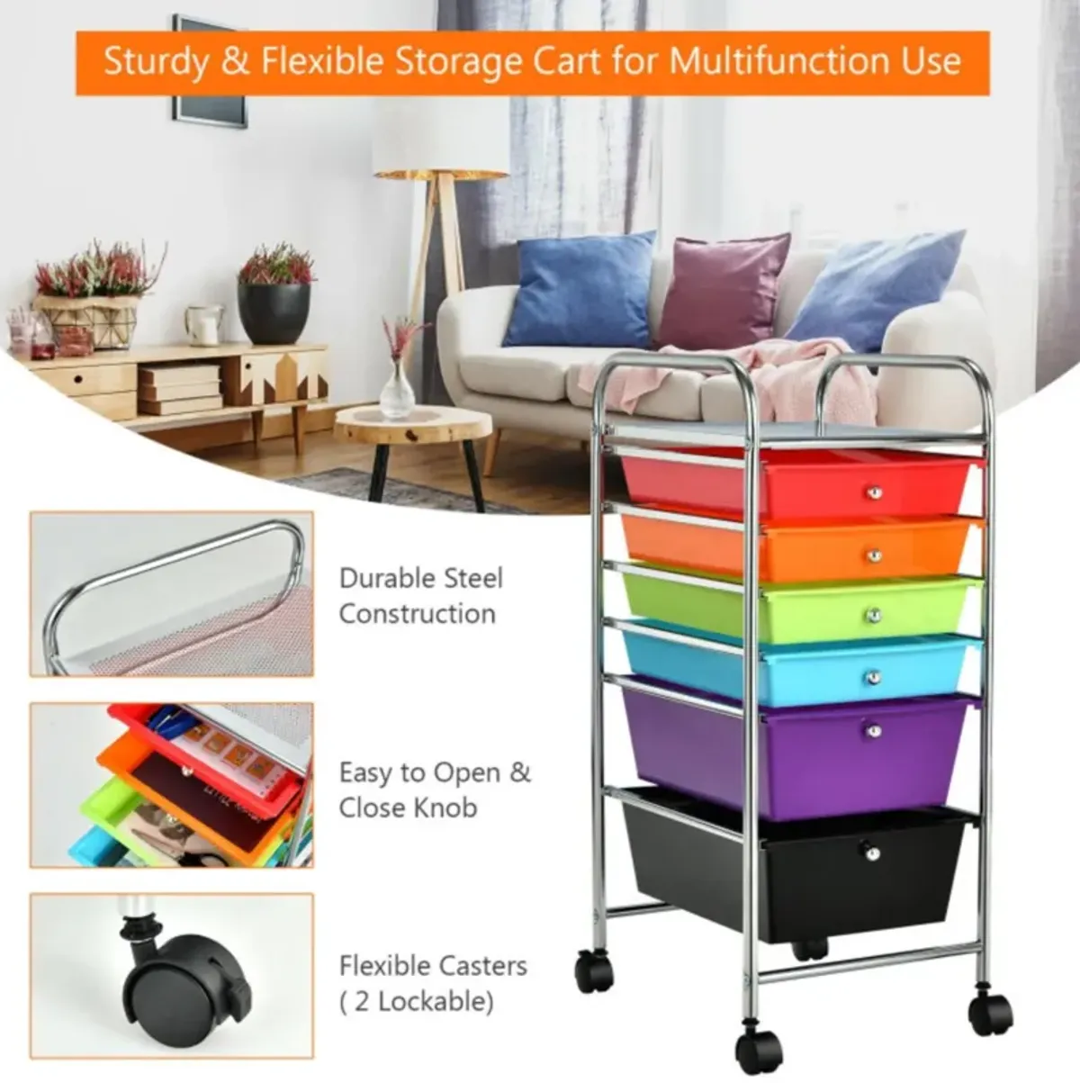 Hivvago 6 Drawers Rolling Storage Cart Organizer