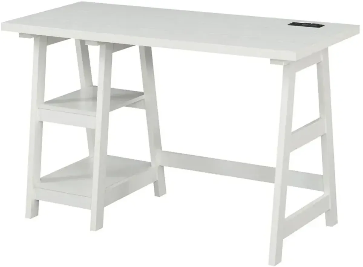 Convenience Concepts Designs2Go Trestle Desk with Charging Station, White